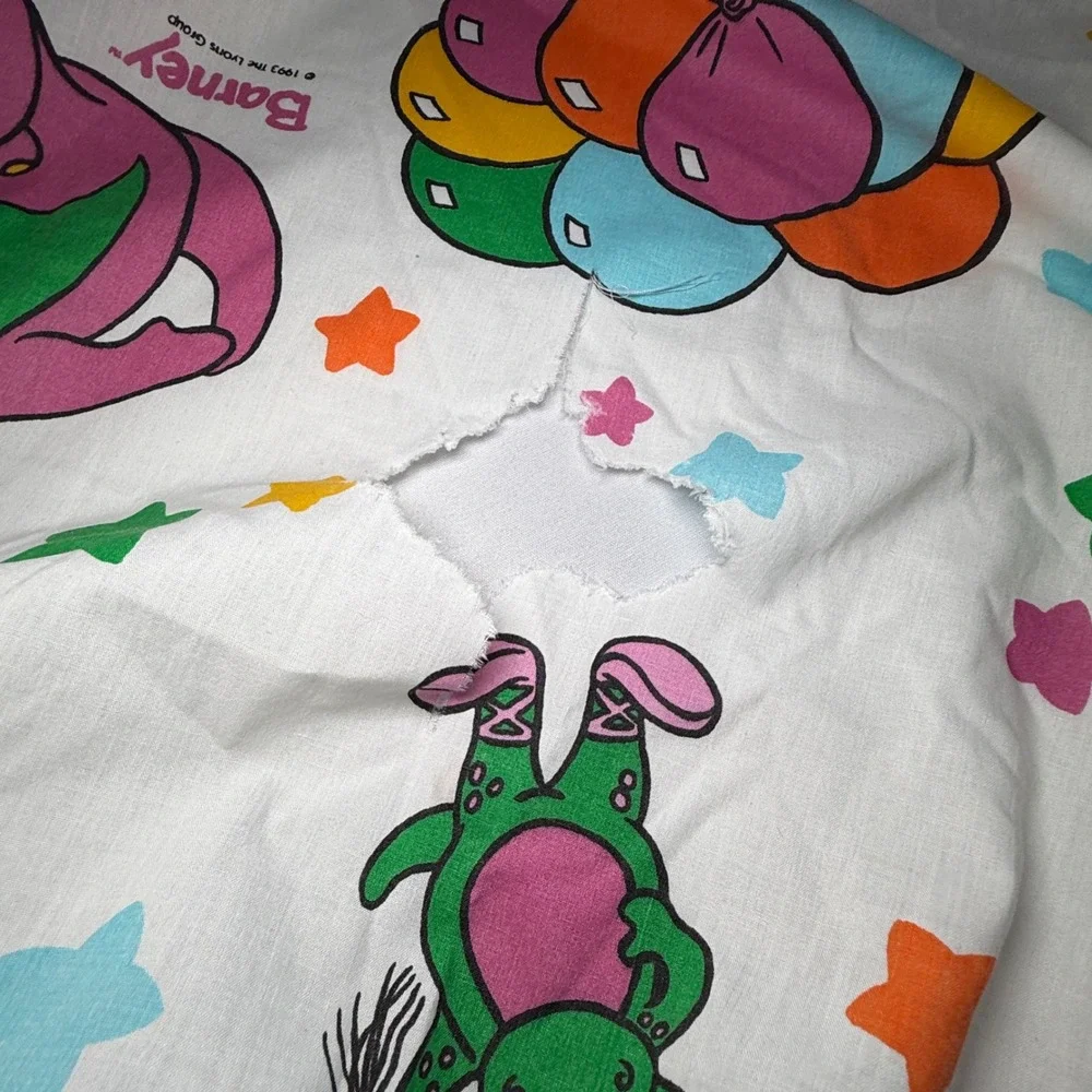 Vtg 93 Barney & Friends Flat Sheets‎ Royalton Baby Bop Balloons Stars Fabric 2pc
